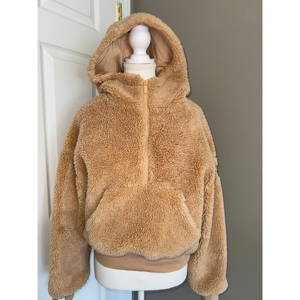 Alo Yoga Sherpa Fleece Camel Tan Half Zip Teddy Hoodie Womens Small